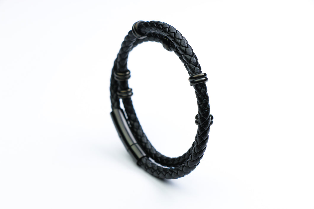 All Black Double Leather Bracelet