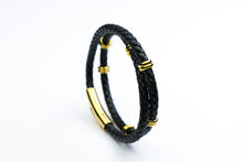 Load image into Gallery viewer, Black &amp; Gold Double Leather Bracelet
