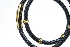 Black & Gold Double Leather Bracelet