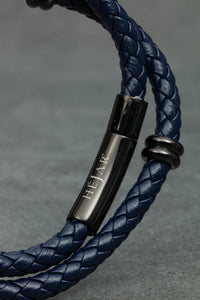 Classic Double Leather Bracelet - Navy Blue Edition
